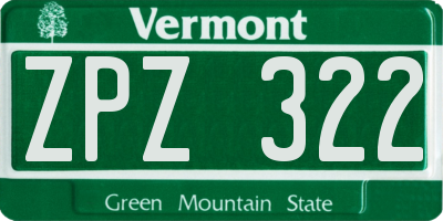 VT license plate ZPZ322