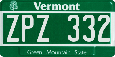 VT license plate ZPZ332