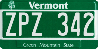 VT license plate ZPZ342