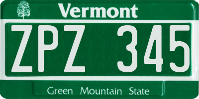 VT license plate ZPZ345