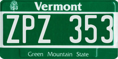 VT license plate ZPZ353