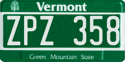 VT license plate ZPZ358