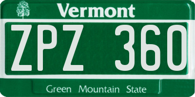 VT license plate ZPZ360