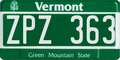VT license plate ZPZ363