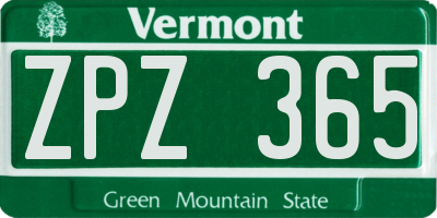 VT license plate ZPZ365