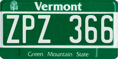 VT license plate ZPZ366