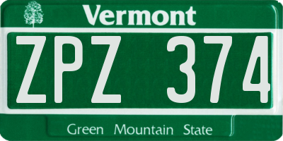 VT license plate ZPZ374