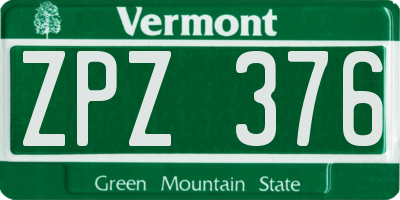 VT license plate ZPZ376