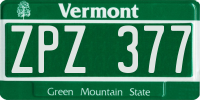 VT license plate ZPZ377