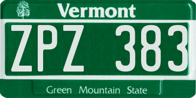 VT license plate ZPZ383