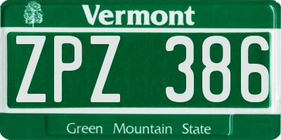 VT license plate ZPZ386