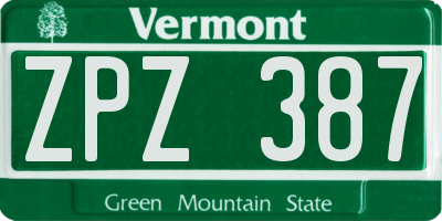 VT license plate ZPZ387