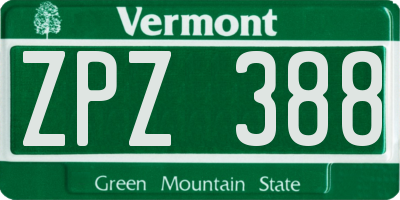 VT license plate ZPZ388