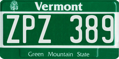 VT license plate ZPZ389