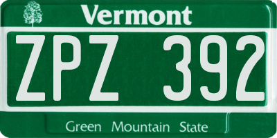 VT license plate ZPZ392