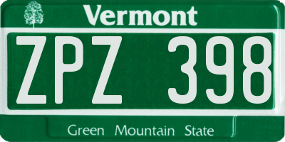 VT license plate ZPZ398