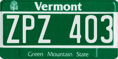 VT license plate ZPZ403