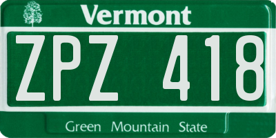 VT license plate ZPZ418
