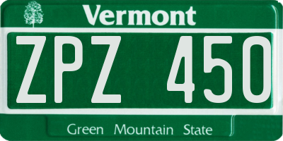 VT license plate ZPZ450