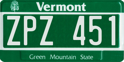 VT license plate ZPZ451