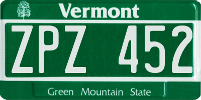 VT license plate ZPZ452