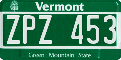 VT license plate ZPZ453
