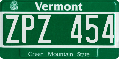 VT license plate ZPZ454