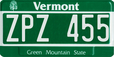 VT license plate ZPZ455