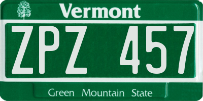 VT license plate ZPZ457