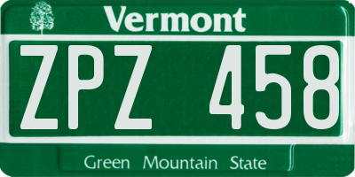 VT license plate ZPZ458