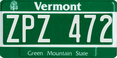 VT license plate ZPZ472