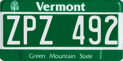 VT license plate ZPZ492