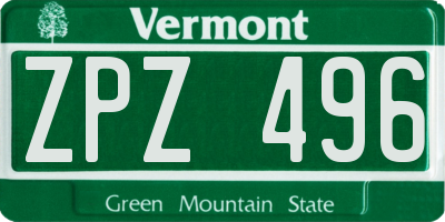 VT license plate ZPZ496