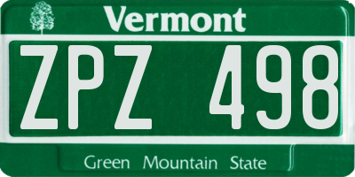 VT license plate ZPZ498