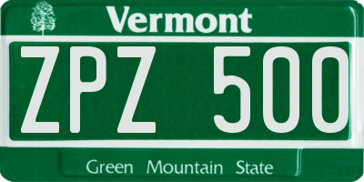 VT license plate ZPZ500