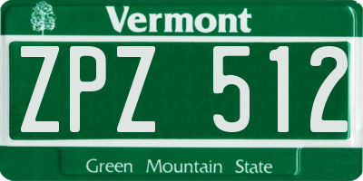 VT license plate ZPZ512