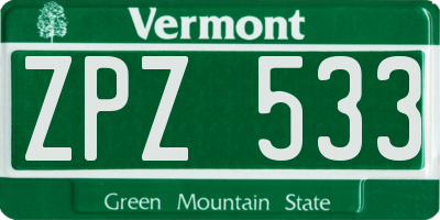 VT license plate ZPZ533