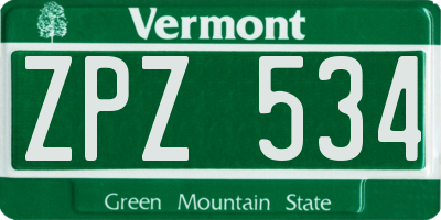 VT license plate ZPZ534