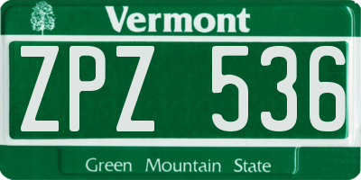 VT license plate ZPZ536