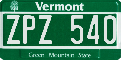 VT license plate ZPZ540