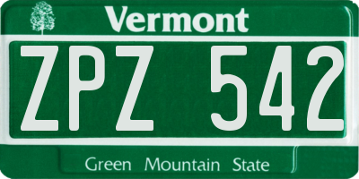 VT license plate ZPZ542
