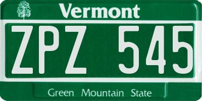 VT license plate ZPZ545