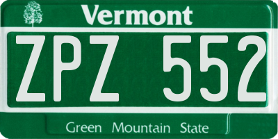 VT license plate ZPZ552