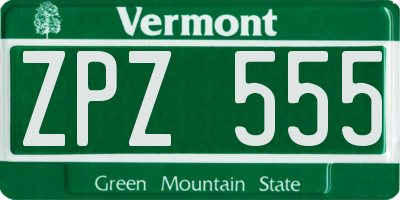 VT license plate ZPZ555