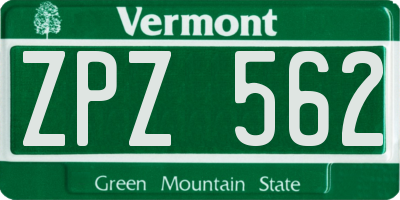 VT license plate ZPZ562