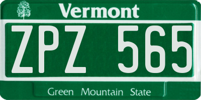 VT license plate ZPZ565