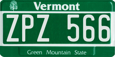 VT license plate ZPZ566