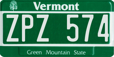 VT license plate ZPZ574