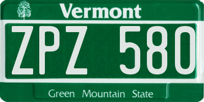 VT license plate ZPZ580