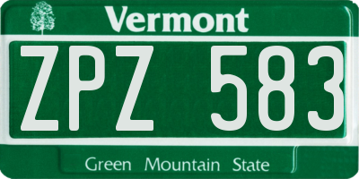 VT license plate ZPZ583